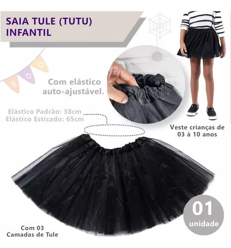 kit festa fantasia halloween infantil, 2 peças, saia de tutu tule