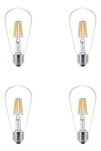 Lampara Led Filamento Pera Philips Vintage Pack X 4 Unidades