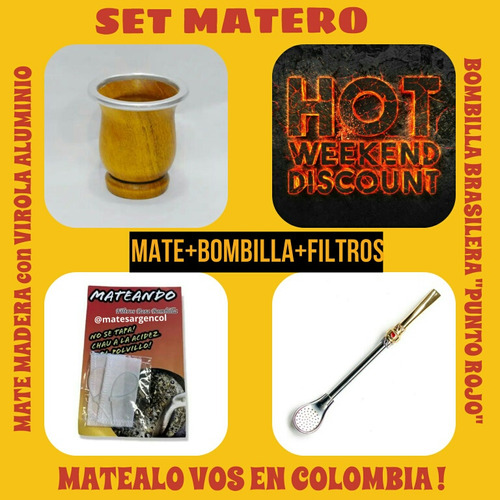 Set Matero!mate Argentino Madera+bombilla Brasilera+filtros!