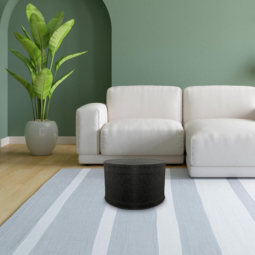 Taburete Ottoman Circular Con Funda En Lino Gris Oxford