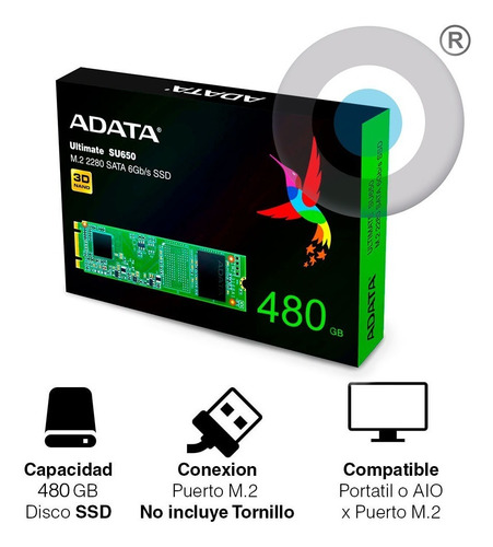 Imagen 5 de 5 de Disco De Estado Solido Ssd 480gb M2 Adata Su650 3d