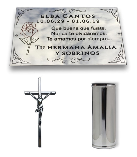Imagen 1 de 10 de Combo Placa + Florero + Cruz. Para Cementerio, Lapidas.