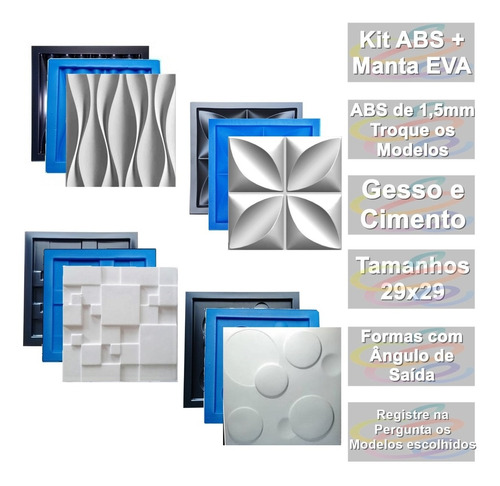 Imagem 1 de 10 de 4 Formas Pra Gesso 3d E Cimento Abs 1,3mm Monte O Seu Kit