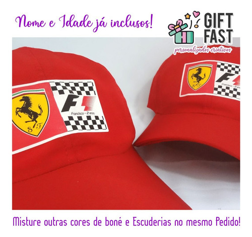 10 Bonés Infantil Personalizados Festa F-1 Ferrari