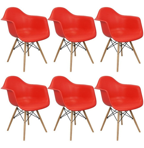 Kit 6 Cadeiras Charles Eames Eiffel Design Wood Com Braços Cor da estrutura da cadeira Com Braço Cor do assento Vermelho Desenho do tecido -