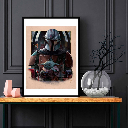 Cuadro Marco Negro 33x48cm Star Wars Mandalorian Grogu Fan