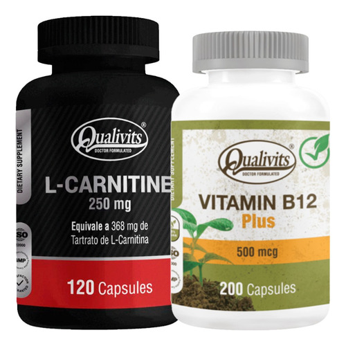 Vitamina B12 500 Mcg + L Carnitina 120 Capsulas - Qualivits Sabor Natural