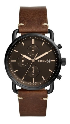 Reloj Fossil The Commuter Fs5403 Correa Cuero Cafe Clasico