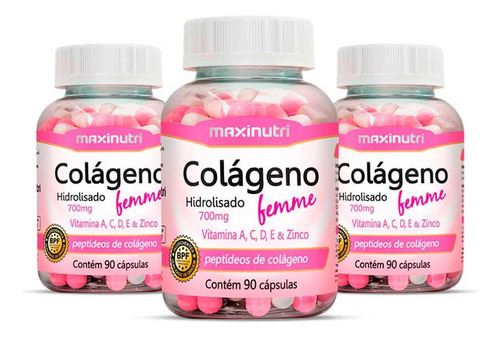 Kit 3 Colágeno Femme Vitaminas + Zinco 90 Cápsulas Maxinutri