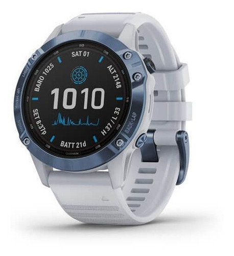 Smartwatch Garmin Pro Solar Fenix 6 1.3" caixa 47mm de  polímero reforçado  mineral blue, pulseira  whitestone