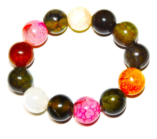 Pulsera Piedra Agata Multicolor  Bola 14 Mm  55