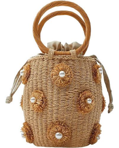 Nibd Flor Perlas Bolso De Mimbre Bolso De Playa De Verano Bo