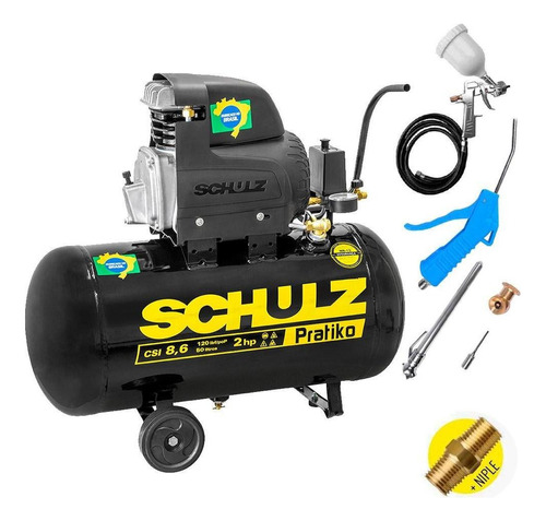 Compressor De Ar 50 Litros 8,6 Pés Pratiko Schulz + Kit 220V