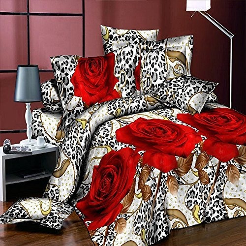 Heave 4pcs Fresh New Leopard Red Rose Juegos De Cama Juegos 