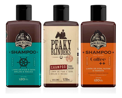 Kit 3x Shampoo Barba Calico Coffe Peaky Blinders Don Alcides