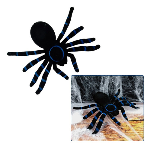Araña De Terciopelo Con Líneas Azul / Decoración Halloween 