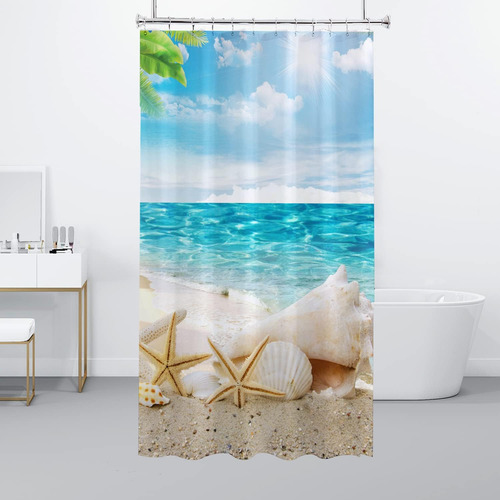 Cortina De Ducha De Playa, Tela Lavable, Diseño De Estrella