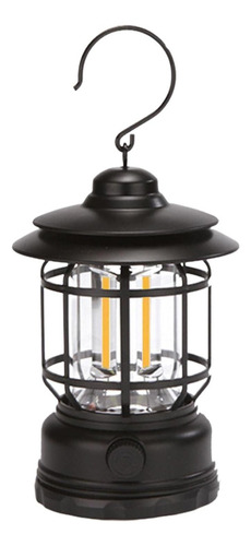 Farol Retro Decorativa Luz De Emergencia Recargable Usb C Color Negro