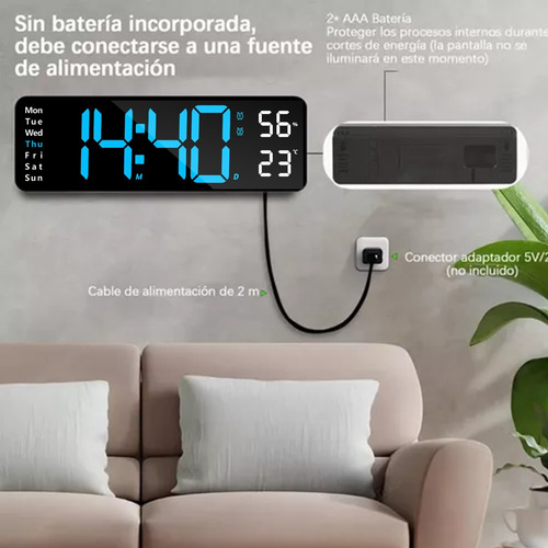 Reloj De Pared Digital Con Termómetro, Alarmas Y Calendario