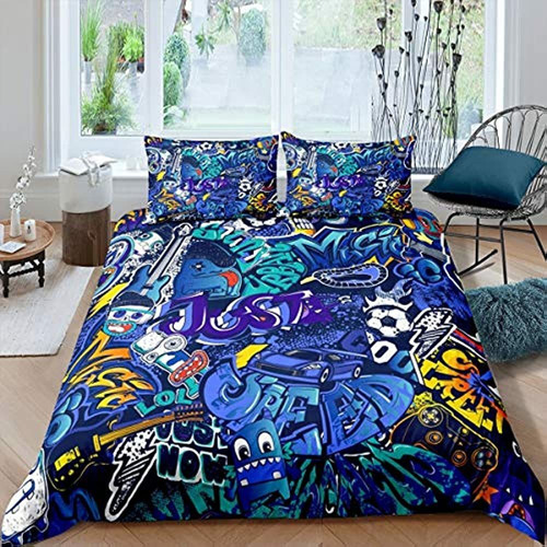 Hip Pop Duvet Covet Set Teens Boys Kids Hippie Graffiti Jueg