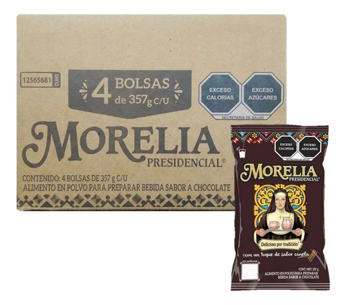 Chocolate En Polvo Morelia Presidencial Con 4 Pzas 357 Grs