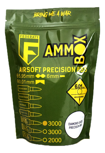 Munição Bolinhas Airsoft 0,20g Pacote Bbs Ammo Box Federaty