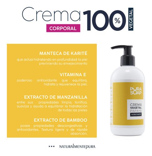 Crema Corporal Hidratante De Papaya,coco,otros - Pura Soap Fragancia Papaya