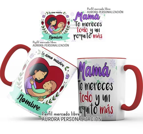 Mug Regalo Para Mamá Nombre Pocillo Interior Y Oreja Roja