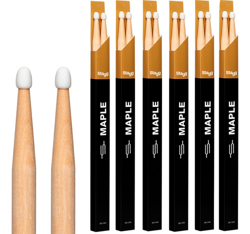 Pack X6 Palillos Bateria Stagg 5a 5b 7a - Punta Nylon