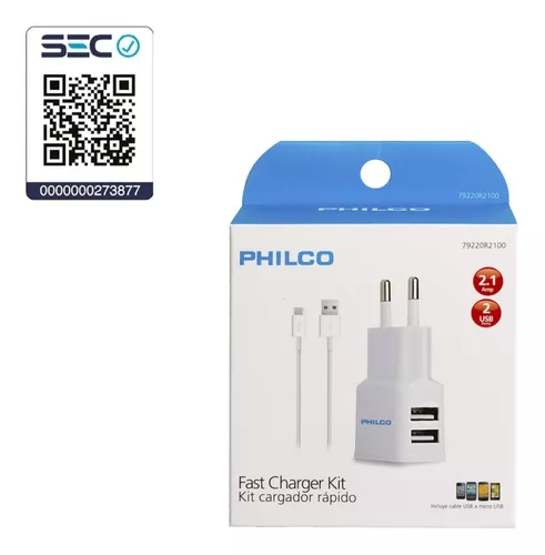 Cargador Rápido de Pared Philco 2.1 a Micro USB