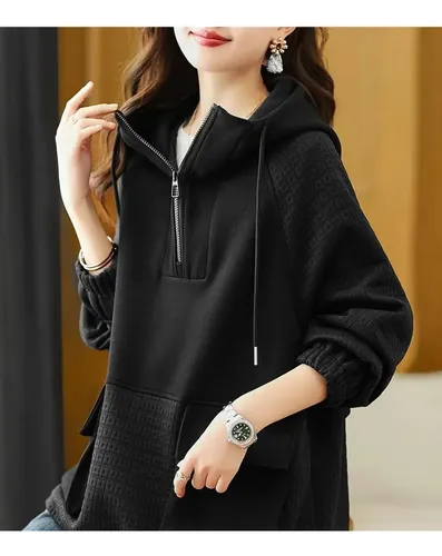 Sudadera Con Capucha Y Cremallera Color Block Para Mujer