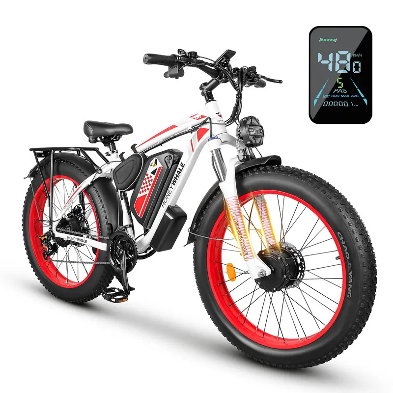 Honeywhale Bk08 Bicicleta Elétrica Adulto, Bicicleta Elétrica Scooter Com 21 Velocidades, 1050w*2, 65 Km Autonomia, Velocidade Máxima De 55 Km/h, Bateria (48v, 23,5ah), 150kg Carga Máxima Branco