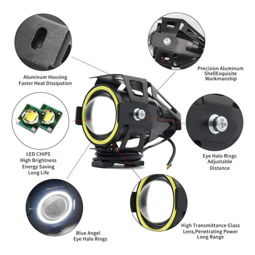 Imagen 5 de 7 de Kit Foco Led Ojo De Ángel Moto Parrilla Auto Luz Neblinero