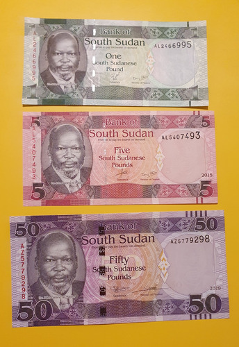 Sudan 3 Billetes Coleccion 1, 5 Y 50 Libras Sin Circular Unc