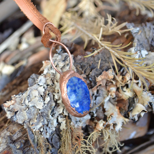 Imagen 10 de 10 de Collar Lapislazuli Con Cuero, Piedra Grande Natural, Cod1