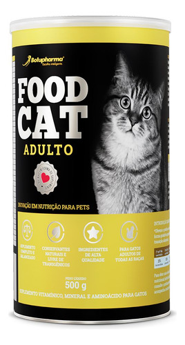 Food Cat 500g Gato Vitaminas Polvo Todos os tamanhos Pote