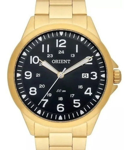 # Relógio Orient Masculino Dourado Fundo Preto Mgss1199 P2kx