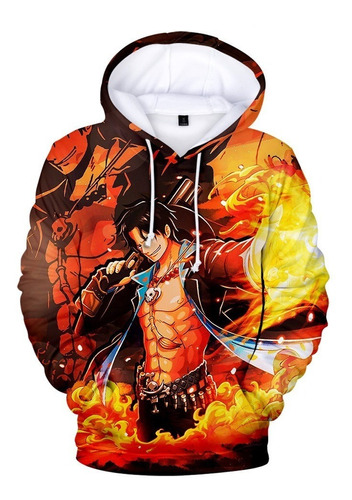 Sudadera Moda Diseño Cosplay One Piece Ace Flame Vortex