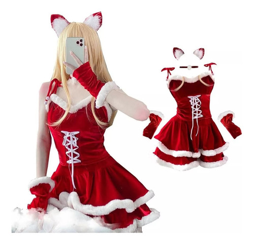 Sexy Rojo Navideño Vestido Cosplay Mucama