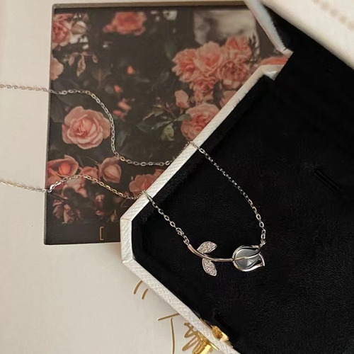 Collar Con Colgante De Tulipán De Plata 925 Para Mujer