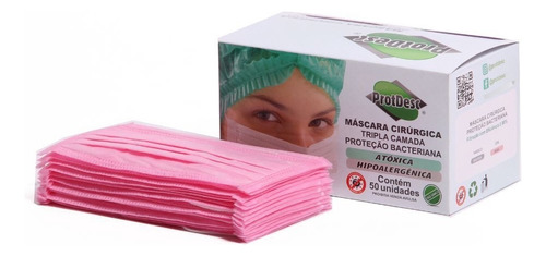 Máscara Descartável Tripla C/ 50 Unidades - Protdesc Cor Rosa