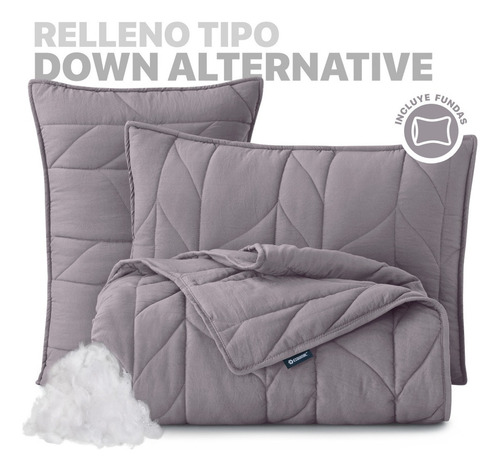 Edredón Capitonado De Lujo King Size Xl + Fundas Esquimal Color Lavanda Diseño de la tela Trenzado