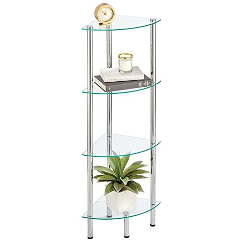 Modern Glass Corner 4tier Storage Organizer Cabinet Wit...