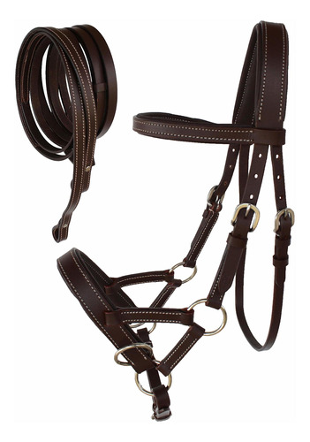 Horse Western Leather Tack Bitless Sidepull Bridle Rienda