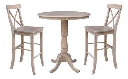 Mesa De Pedestal Redonda 36 Con 2 Taburetes Gris Desgastado
