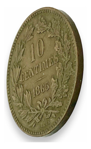 Moneda Antigua De Bronce País De Luxemburgo 10 Centimos 1865 (Usado)