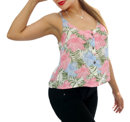 Blusa Poliseda Estampada Rosa Tirante By Zoly Modelo:zl-08-a