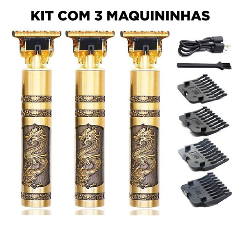 Kit 3 Maquinas Acabamento Dragão Elétrica Recarregável Sem