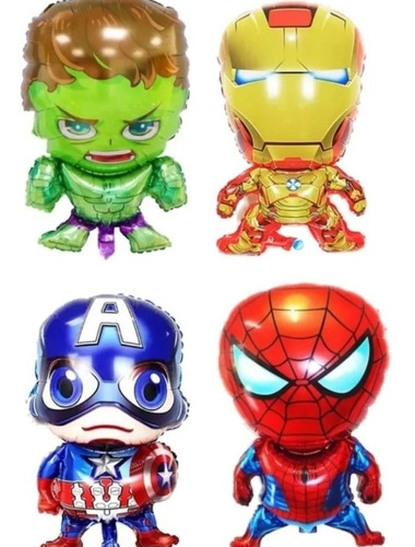 Pack X 4 Globos Hulk, Spiderman, Capitán América, Iron Man