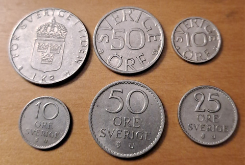 Suecia Lote X 6 Monedas Incluye 50 Ore 1970. Usadas !!!